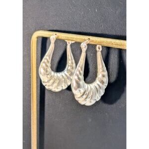 Vintage 925 Sterling Silver Shrimp Hoop Snap Down Earrings